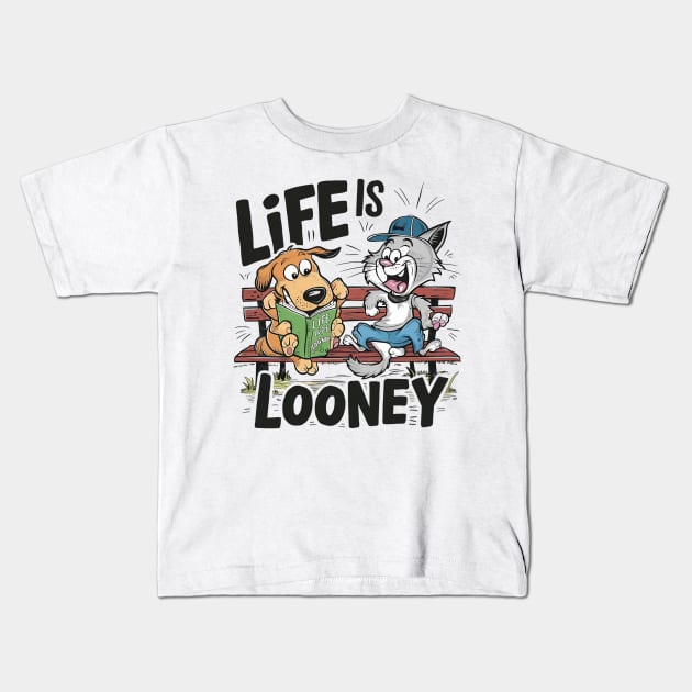 Life's Looney - Chill Cat & Dog Buddy Bench Kids T-Shirt by WEARWORLD